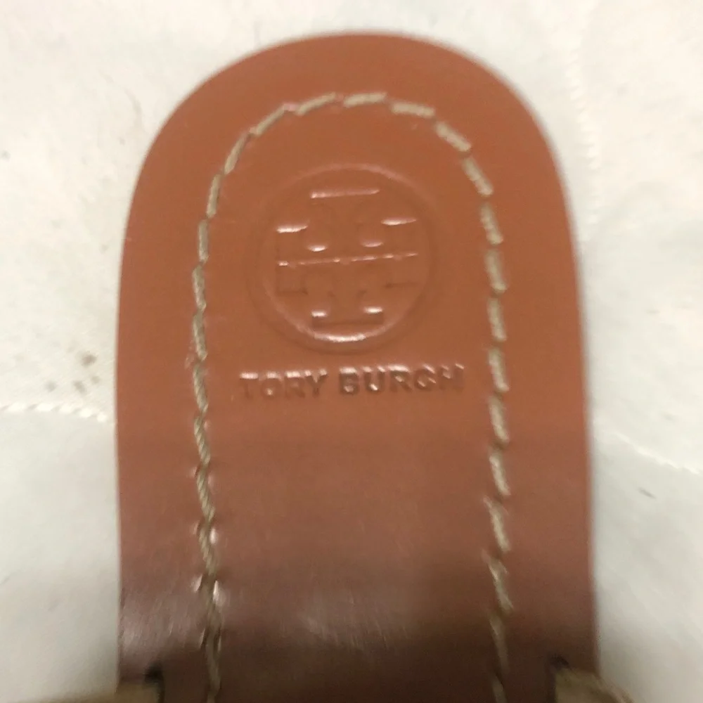 Tory Burch Cream and Brown Logo Cutout Thong Sandals